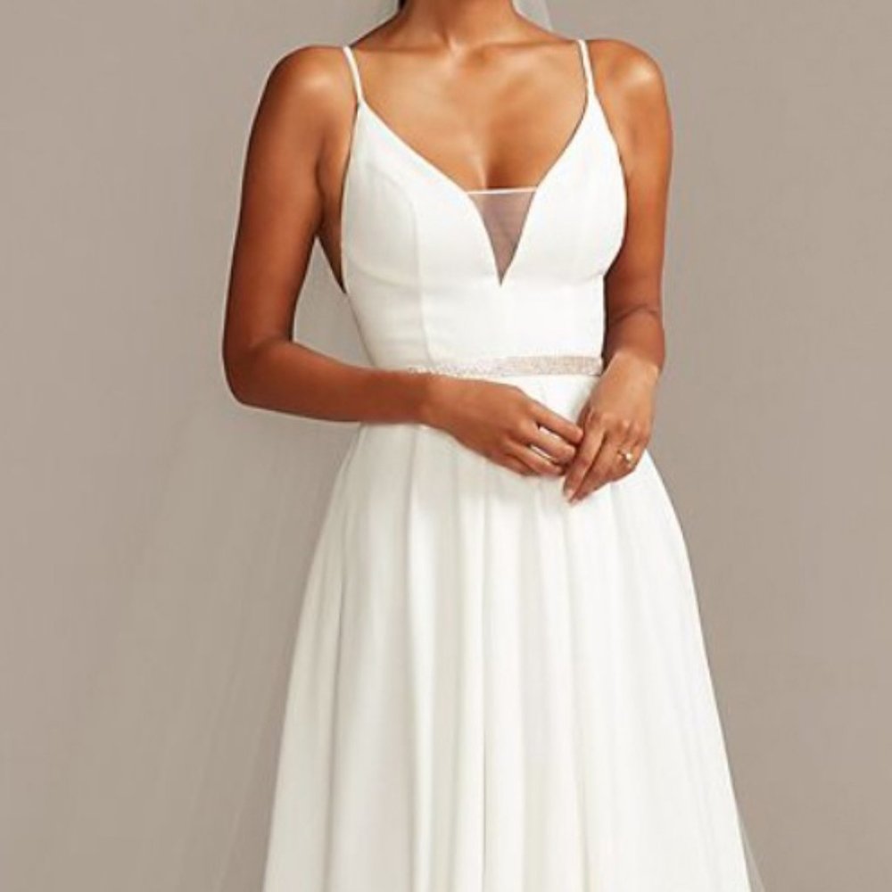 Illusion Deep-V Spaghetti Strap Wedding Dress